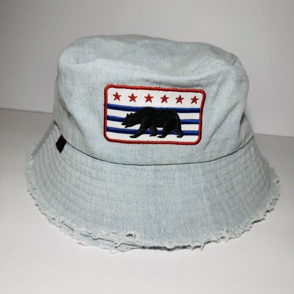 Giant Garments Bucket Hat Adult One Size Blue Denim Bear Flag Logo Embroidered